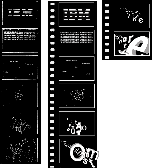 Tom's storyboard for an IBM presentation; middle & right: MAGI (an early CGI production house) created a dimensional rendering from the original sketches.