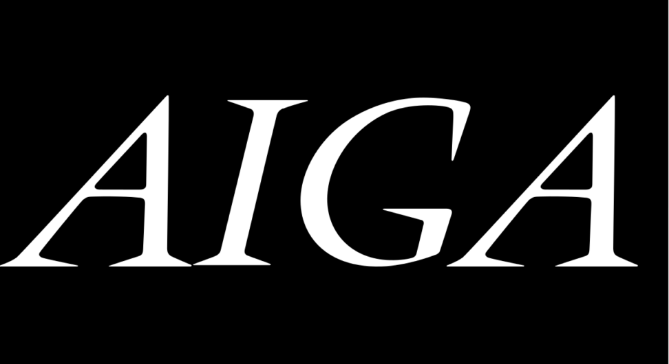 Black square with centered italicized white text that reads AIGA